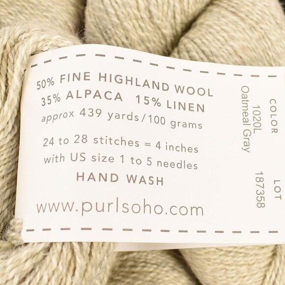 Purl Soho Linen Quill Yarn 3 Skein Highland Wool Alpaca Linen Blend Oatmeal Gray - Picture 4 of 4